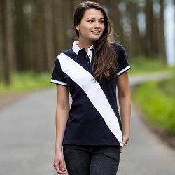 Plain Women's diagonal stripe piqué polo shirt - tag-free Front Row & Co 200 GSM